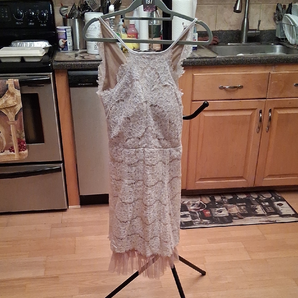 Francesca's Collections Textured Lace Mini Dress in Cream